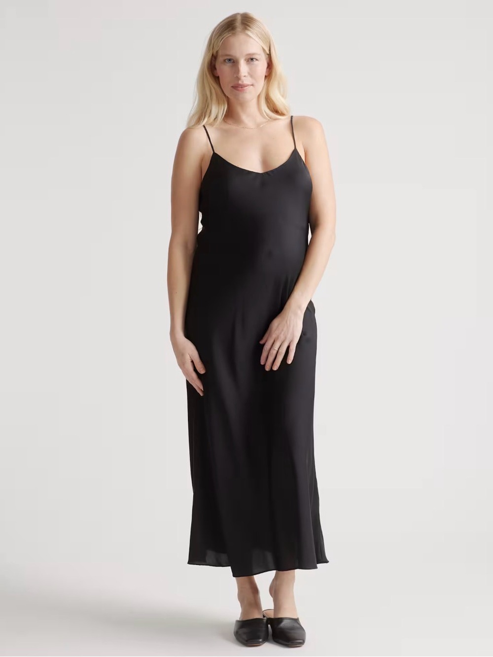Quince Washable Stretch Silk Slip Dress in Black